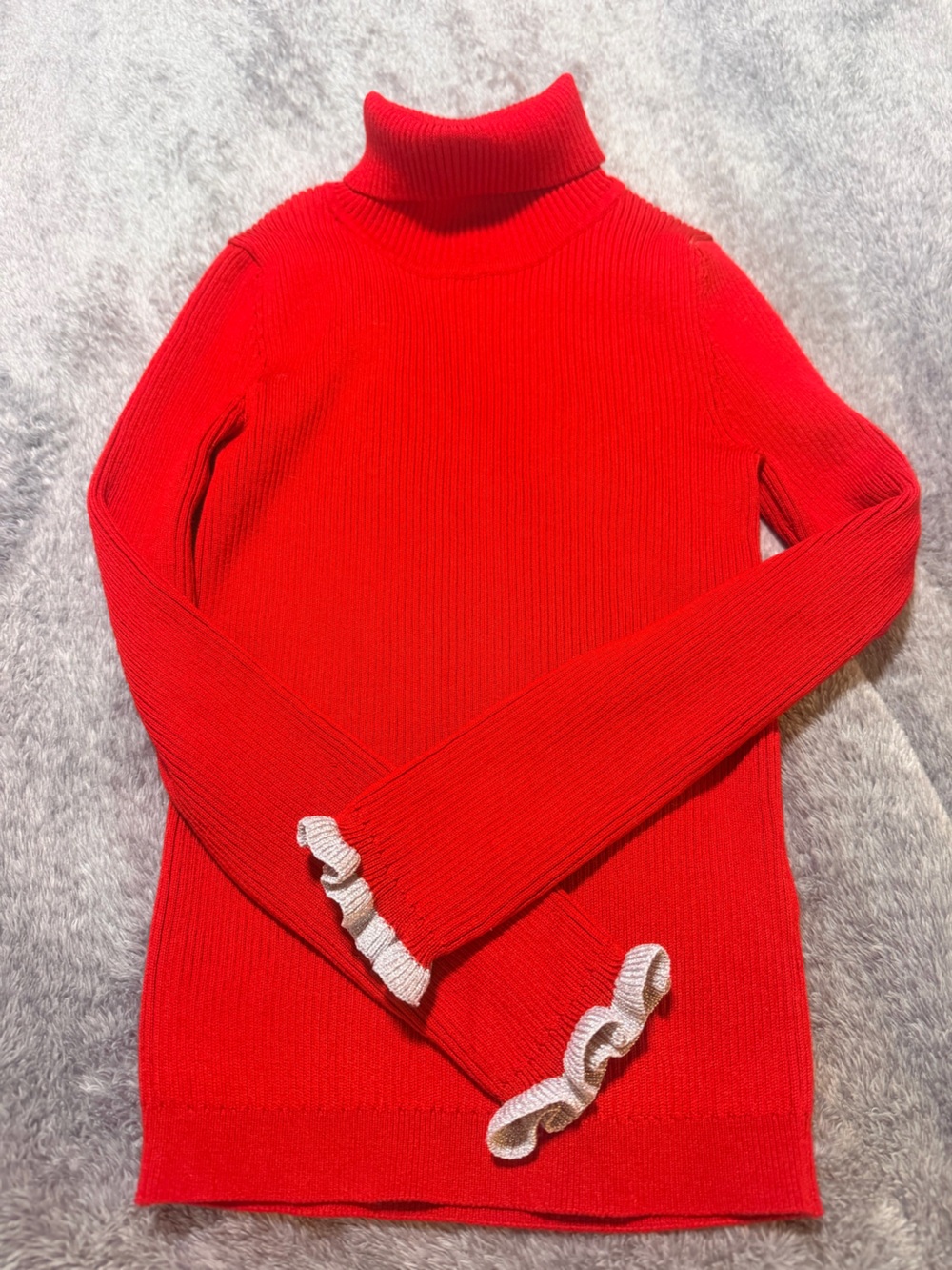 Girls Red Ribbed Turtleneck Sweater - Picture 4 of 5